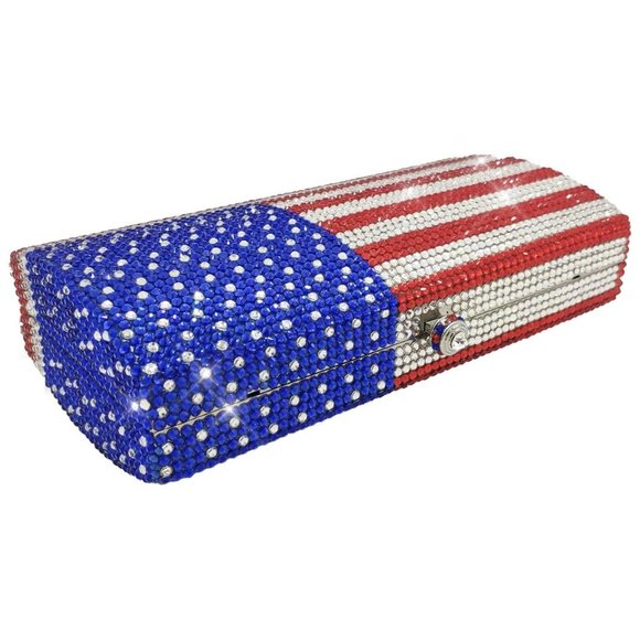 NWT Beautiful Sparkling Bling Swarovski Crystal American Flag Clutch Pur… - Picture 5 of 10